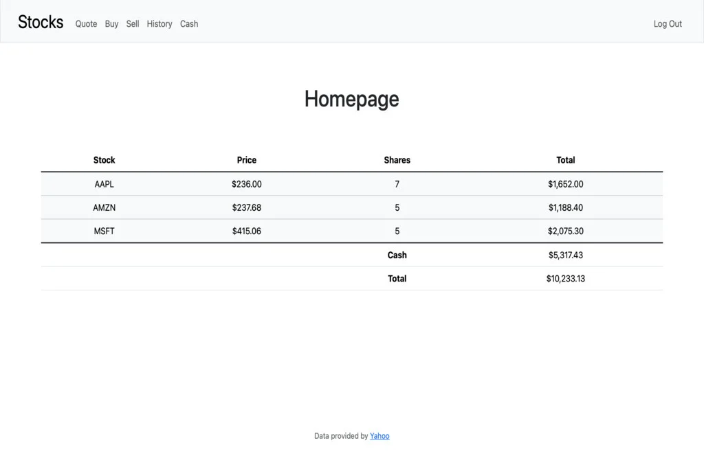 Stocks project screenshot